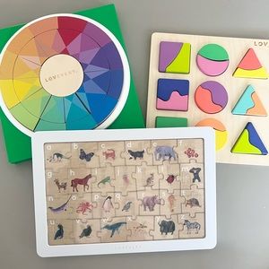 Lovevery bundle of 3 puzzles - Letter Sounds Animal, Color Theory, Land and Sky